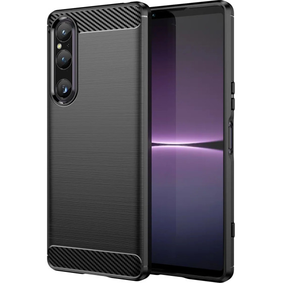 Hurtel Carbon Case cover for Sony Xperia 1 V flexible silicone carbon cover black - (Carbon Case Xperia 1 V Black)