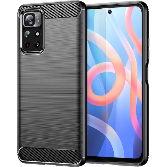 Hurtel Carbon Case Flexible Cover Sleeve for Xiaomi Redmi Note 11 black - (Carbon Case Redmi Note 11 Black)