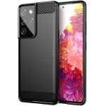 Hurtel Carbon Case Flexible Cover TPU Case for Samsung Galaxy S21 Ultra 5G black - (Carbon Case Samsung Galaxy S30 Ultra Black)
