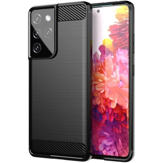 Hurtel Carbon Case Flexible Cover TPU Case for Samsung Galaxy S21 Ultra 5G black - (Carbon Case Samsung Galaxy S30 Ultra Black)