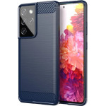 Hurtel Carbon Case Flexible Cover TPU Case for Samsung Galaxy S21 Ultra 5G blue - (Carbon Case Samsung Galaxy S30 Ultra Blue)