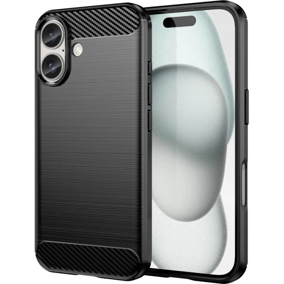 Hurtel Carbon Case for iPhone 16 Plus Silicone Case - Black - (Carbon case iPhone 16 Plus black)