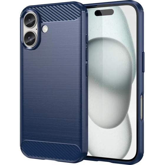 Hurtel Carbon Case for iPhone 16 Silicone Case - Blue - (Carbon case iPhone 16 blue)