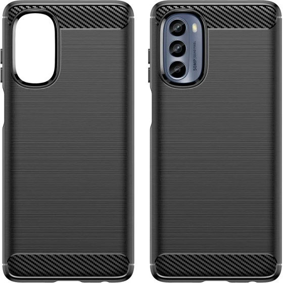 Hurtel Carbon Case for Motorola Moto G62 5G flexible silicone carbon cover black - (Carbon Case Moto G62 Black)