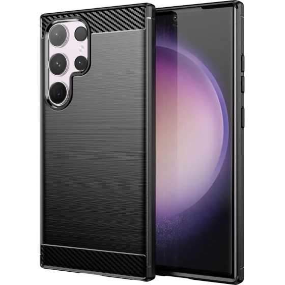 Hurtel Carbon Case for Samsung Galaxy S24 Ultra Flexible Silicone Carbon Cover - Black - (Carbon Case Samsung S24 Ultra Black)