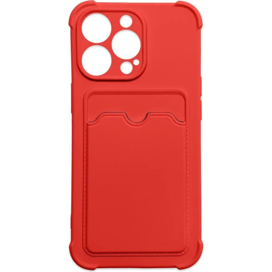 Hurtel Card Armor Case Pouch Cover for iPhone 12 Pro Max Card Wallet Silicone Air Bag Armor Red - (Card Armor Case iPhone 12 Pro Max Red)