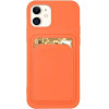 Hurtel Card Case Silicone Wallet Case with Card Slot Documents for iPhone 12 Pro Orange - (Card Case iPhone 12 Pro Kumquat)