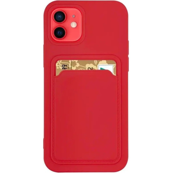 Hurtel Card Case Silicone Wallet Case with Card Slot Documents for Samsung Galaxy A22 4G Red - (Card Case Samsung A22 4G Crimson)