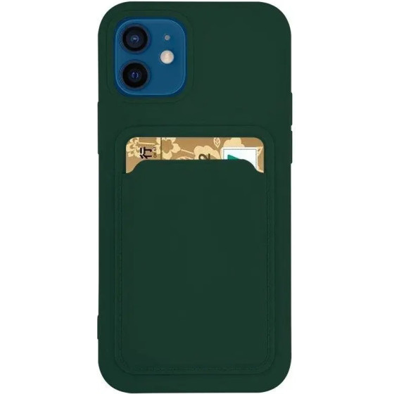 Hurtel Card Case Silicone Wallet Case with Card Slot Documents for Samsung Galaxy A42 5G Dark Green - (Card Case Samsung A42 5G Dark Green)