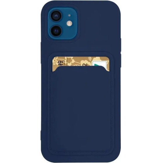 Hurtel Card Case Silicone Wallet Case with Card Slot Documents for Samsung Galaxy A72 4G Navy Blue - (Card Case Samsung A72 4G Deep Navy)