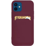 Hurtel Card Case Silicone Wallet Case With Card Slot Documents For Samsung Galaxy S21 + 5G (S21 Plus 5G) Burgundy - (Card Case Samsung S21 Plus Raspberry)