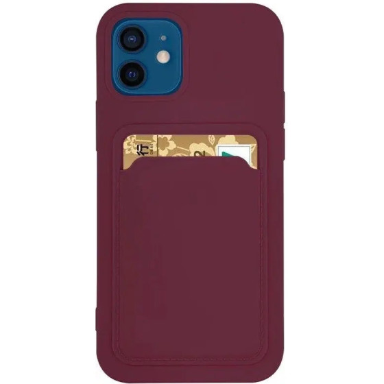 Hurtel Card Case Silicone Wallet Case With Card Slot Documents For Samsung Galaxy S21 + 5G (S21 Plus 5G) Burgundy - (Card Case Samsung S21 Plus Raspberry)