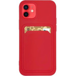 Hurtel Card Case Silicone Wallet Case With Card Slot Documents For Samsung Galaxy S21 + 5G (S21 Plus 5G) Red - (Card Case Samsung S21 Plus Crimson)