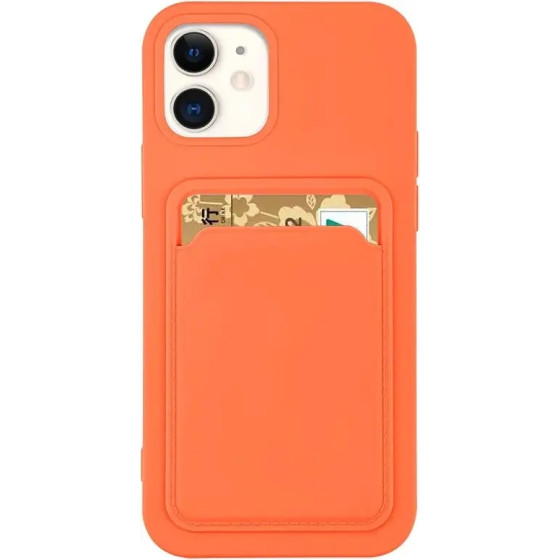 Hurtel Card Case Silicone Wallet Wallet with Card Slot Documents for iPhone 12 Pro Max Orange - (Card Case iPhone 12 Pro Max Kumquat)