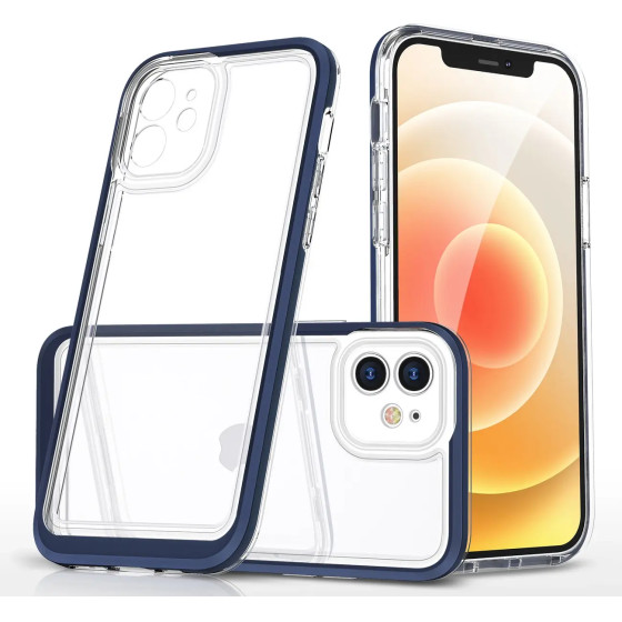 Hurtel Clear 3in1 case for iPhone 12 blue frame gel cover - (Clear 3in1 iPhone 12 BLUE)