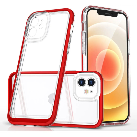 Hurtel Clear 3in1 case for iPhone 12 frame gel cover red - (Clear 3in1 iPhone 12 RED)