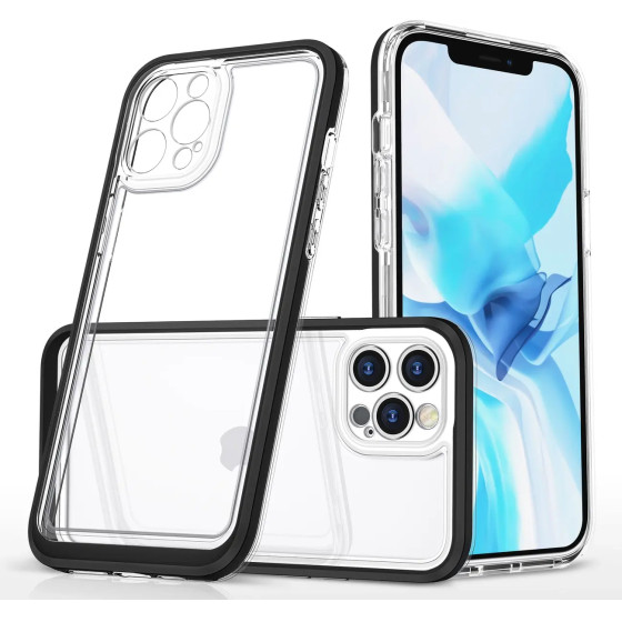 Hurtel Clear 3in1 case for iPhone 12 Pro frame gel cover black - (Clear 3in1 iPhone 12 Pro BLACK)