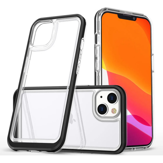 Hurtel Clear 3in1 case for iPhone 14 silicone cover with frame black - (Clear 3in1 IPHONE 14 BLACK)