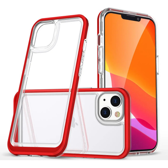 Hurtel Clear 3in1 case for iPhone 14 silicone cover with frame red - (Clear 3in1 IPHONE 14 RED)