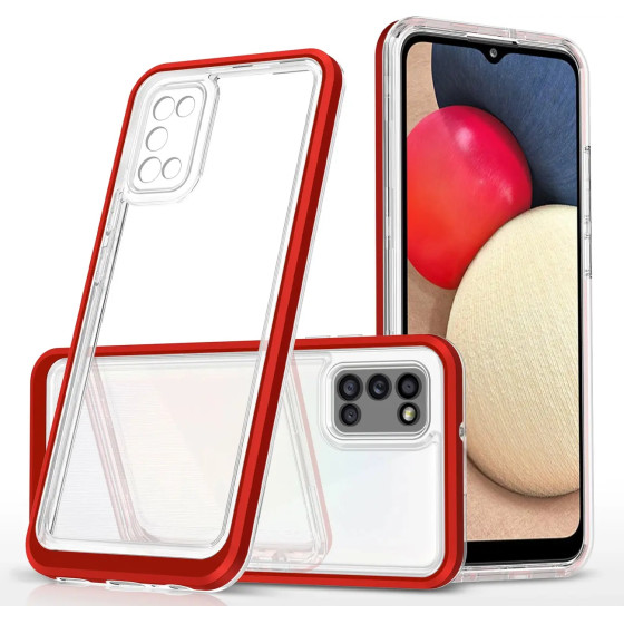 Hurtel Clear 3in1 case for Samsung Galaxy A03s (166) frame gel cover red - (Clear 3in1 Samsung A03S (166) RED)