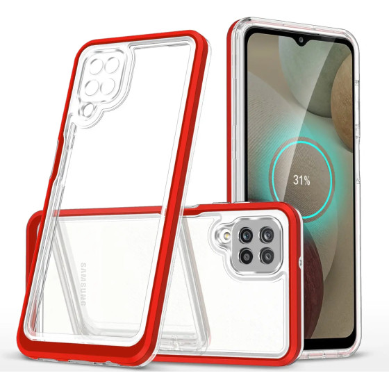 Hurtel Clear 3in1 Case for Samsung Galaxy A12 5G Frame Gel Cover Red - (Clear 3in1 Samsung A12 5G RED)