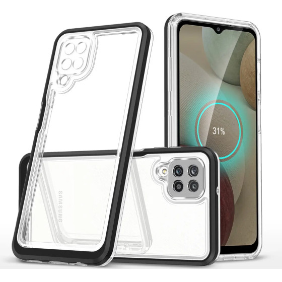 Hurtel Clear 3in1 Case for Samsung Galaxy A22 4G Frame Gel Cover Black - (Clear 3in1 Samsung A22 4G BLACK)
