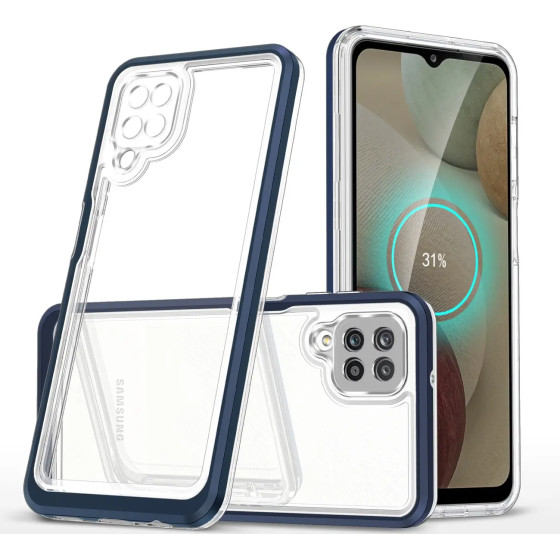 Hurtel Clear 3in1 Case for Samsung Galaxy A22 4G Frame Gel Cover Blue - (Clear 3in1 Samsung A22 4G BLUE)