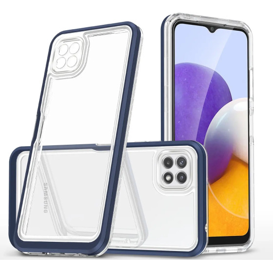 Hurtel Clear 3in1 Case for Samsung Galaxy A22 5G Frame Gel Cover Blue - (Clear 3in1 Samsung A22 5G BLUE)