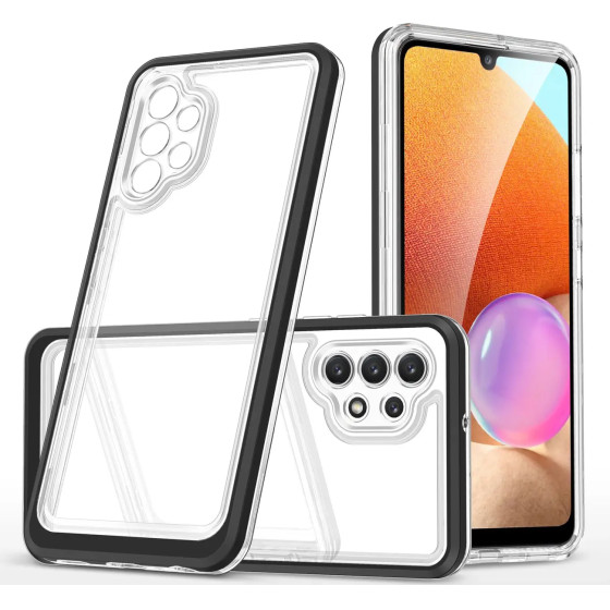Hurtel Clear 3in1 Case for Samsung Galaxy A72 4G Frame Gel Cover Black - (Clear 3in1 Samsung A72 4G BLACK)