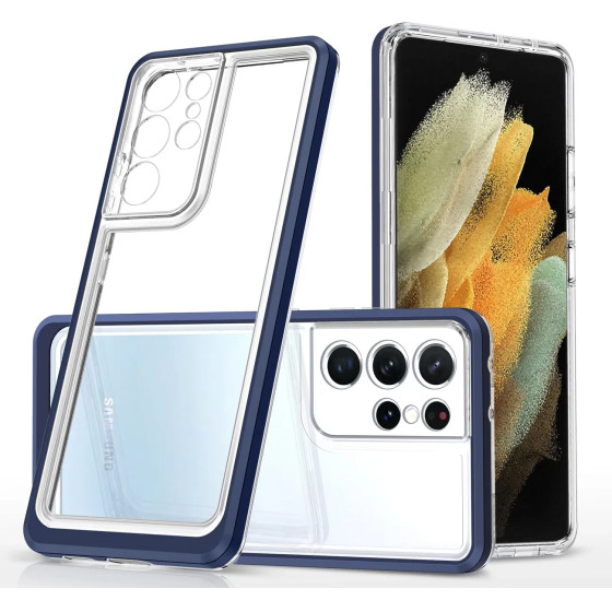 Hurtel Clear 3in1 case for Samsung Galaxy S23 Ultra silicone cover with frame blue - (Clear 3in1 Samsung S23 Ultra BLUE)