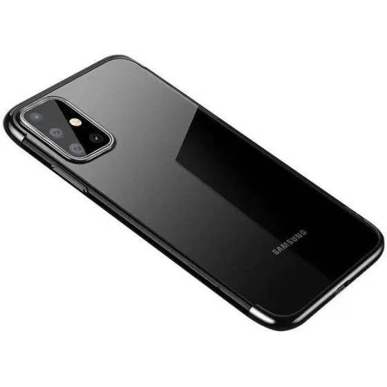 Hurtel Clear Color Case Gel TPU Electroplating frame Cover for Samsung Galaxy A72 4G black - (Clear Color Case Samsung A72 4G Black)