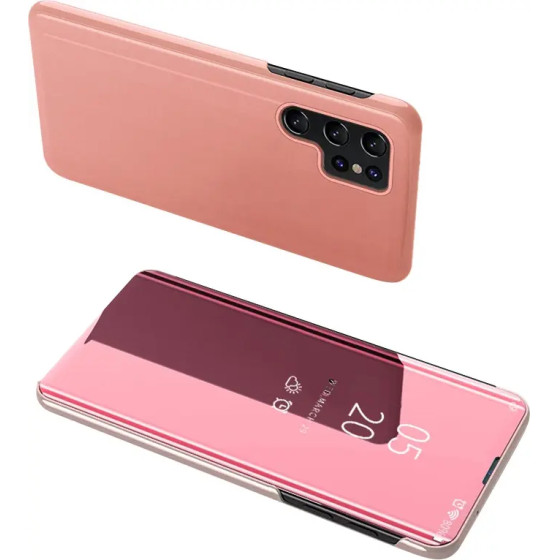 Hurtel Clear View Case cover for Samsung Galaxy S23 Ultra cover with a flap pink - (Clear View Samsung S23 Ultra Pink)