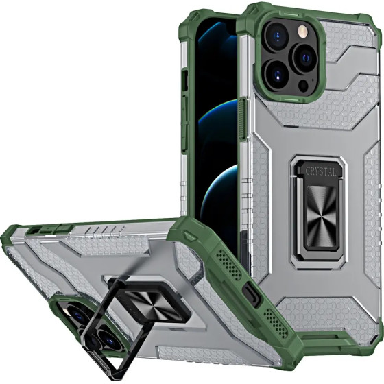 Hurtel Crystal Ring Case Kickstand Tough Rugged Cover for iPhone 13 Pro green - (Crystal Ring Case iPhone 13 Pro Army Green)
