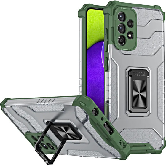 Hurtel Crystal Ring Case Kickstand Tough Rugged Cover for Samsung Galaxy A72 4G green - (Crystal Ring Case Samsung A72 4G Army Green)