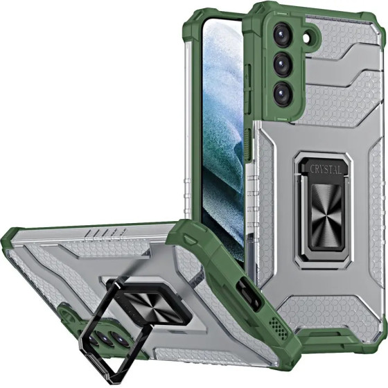 Hurtel Crystal Ring Case tough hybrid cover + magnetic holder for Samsung Galaxy S22 + (S22 Plus) green - (Crystal Ring Case Samsung S22 Plus Army Green)