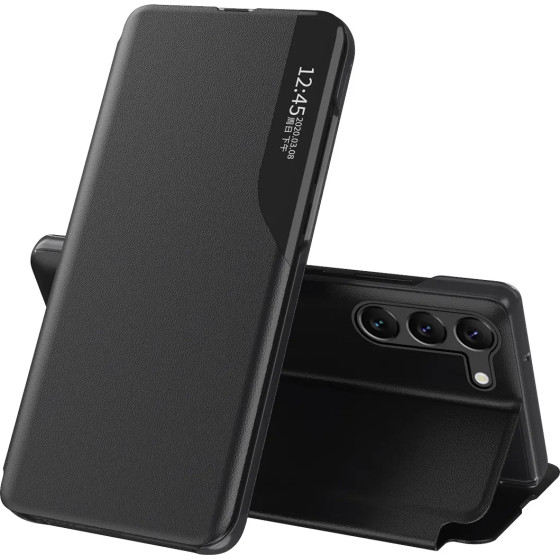 Hurtel Eco Leather View Case case for Samsung Galaxy S23 with a flip stand black - (Eco Leather View Samsung S23 Black)