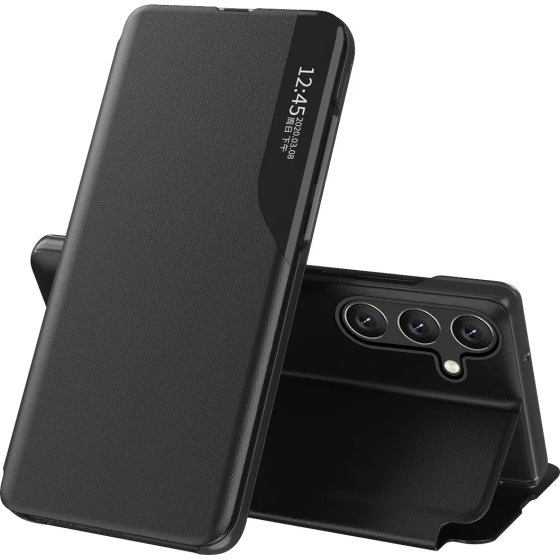 Hurtel Eco Leather View Case cover for Samsung Galaxy A24 4G with a flip stand black - (Eco Leather View Samsung A24 Black)