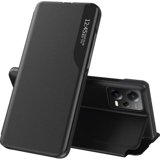 Hurtel Eco Leather View Case Cover for Xiaomi Redmi Note 12 Pro / Poco X5 Pro 5G with Flip Stand Black - (Eco Leather View Xiaomi Poco X5 PRO/Redmi Note 12 Pro 5G Black)