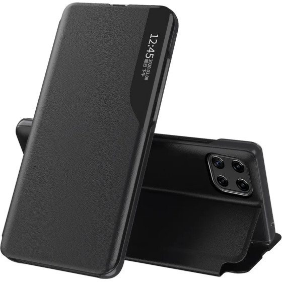 Hurtel Eco Leather View Case elegant bookcase type case with kickstand for Samsung Galaxy A22 4G black - (Eco Leather View Case Samsung A22 4G Black)