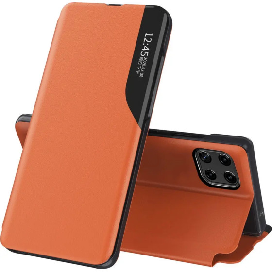 Hurtel Eco Leather View Case elegant bookcase type case with kickstand for Samsung Galaxy A22 4G orange - (Eco Leather View Case Samsung A22 4G Orange)