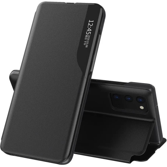 Hurtel Eco Leather View Case elegant bookcase type case with kickstand for Samsung Galaxy A72 4G black - (Eco Leather View Case Samsung A72 Black)