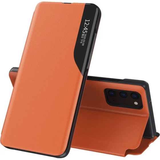 Hurtel Eco Leather View Case elegant bookcase type case with kickstand for Samsung Galaxy A72 4G orange - (Eco Leather View Case Samsung A72 Orange)