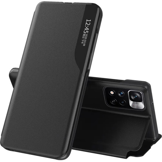 Hurtel Eco Leather View Case Elegant Flip Cover Stand Function Poco M4 Pro 5G Black - (Eco Leather View Redmi Note 11T 5G / 11S 5G / Poco M4 Pro 5G Black)