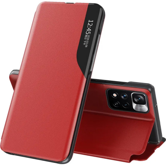 Hurtel Eco Leather View Case Elegant Flip Cover with Stand Function Poco M4 Pro 5G Red - (Eco Leather View Redmi Note 11T 5G / 11S 5G / Poco M4 Pro 5G Red)