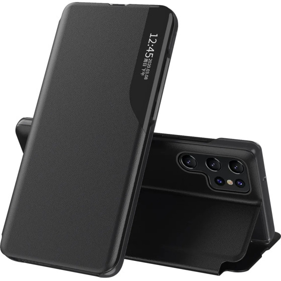 Hurtel Eco Leather View Case for Samsung Galaxy S25 Ultra with Flip and Stand - Black - (Eco Leather View Case Samsung Galaxy S25 Ultra Black)