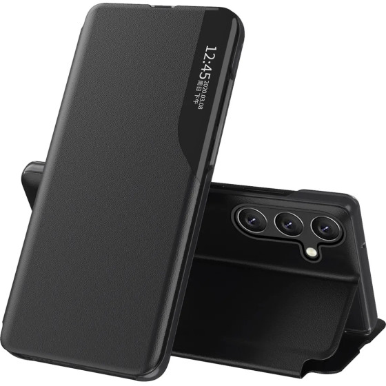 Hurtel Eco Leather View Case for Samsung Galaxy S25 with Flip Stand - Black - (Eco Leather View Case Samsung Galaxy S25 Black)