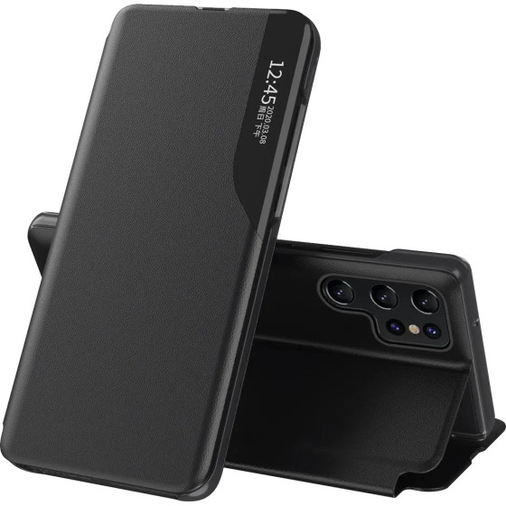 Hurtel Eco Leather View Case for Samsung S24 Ultra with flap - black - (Eco Leather View Case Samsung S24 Ultra Black)