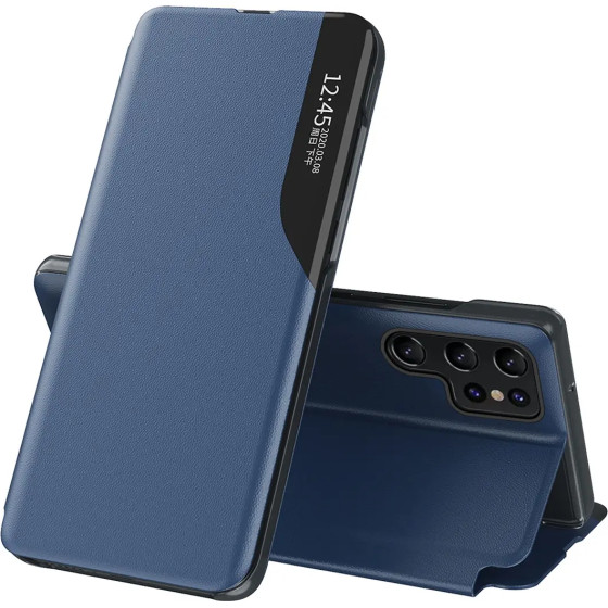 Hurtel Eco Leather View Case for Samsung S24 Ultra with flap - blue - (Eco Leather View Case Samsung S24 Ultra Blue)