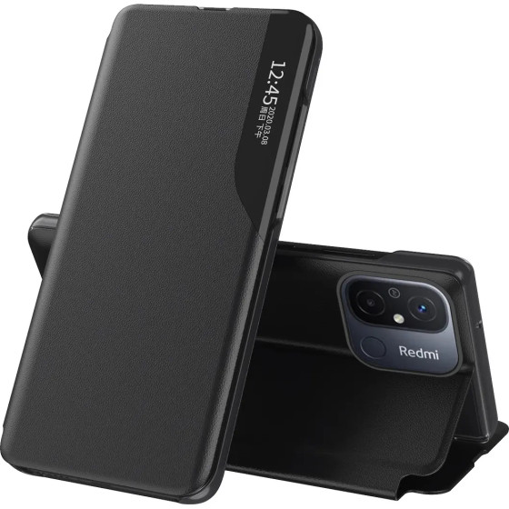 Hurtel Eco Leather View Case for Xiaomi Redmi 11A / Poco C55 / Redmi 12C with flip stand black - (Eco Leather View Xiaomi Redmi 11A/Redmi 12C/Poco C55 Black)