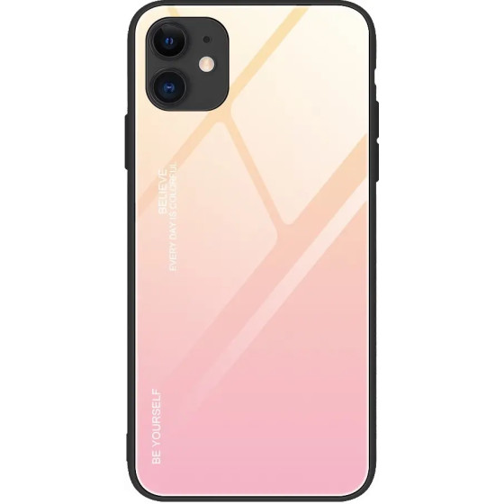 Hurtel Gradient Glass Durable Cover with Tempered Glass Back iPhone 12 mini pink - (Gradient Glass Case iPhone 12 (mini) yellow/pink)